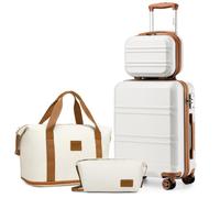 Kono Suitcase Lightweight ABS Hard Shell Carry-Ons Cabin Case with TSA Combination Lock Luggage Sets of 4 Piece Included Weekender Bag & Toiletry Bag for Travel (Cream White)