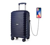 Kono Suitcase Luggage 55x35x20cm Cabin Case PP Material Lightweight Carry on with USB Charging Port Built-in TSA Lock 4 Spinner Wheels, 20'', Navy