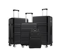 Kono Suitcase Set 4 PCS - Including 3 piece ABS+PC Hard Shell Luggage (20"24"28") with 1 Cabin Travel Backpack, TSA Lock and 4 Spinner Wheels, Lightweight Suitcase for Family Travel, Long Trip, Black