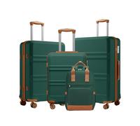 Kono Suitcase Set 4 PCS - Including 3 piece ABS+PC Hard Shell Luggage (20" 24" 28") with Travel Backpack, TSA Lock and 4 Spinner Wheels, Lightweight Suitcase for Family Travel, Long Trip, Green/Brown