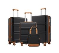 Kono Suitcase Set 4 PCS - Including 3 piece ABS+PC Hard Shell Luggage (20" 24" 28") with Travel Backpack, TSA Lock and 4 Spinner Wheels, Lightweight Suitcase for Family Travel, Long Trip, Black/Brown