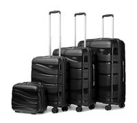 Kono Suitcase Set of 4, Lightweight PP Travel Case & Suitcases for Every Journey, Hard Shell Luggage with Spinner Wheels, TSA Lock & YKK Zips, Cabin to Large Sizes, Black