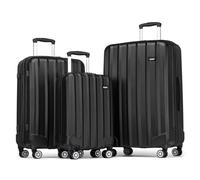 Kono Suitcase Sets of 3 ABS Hard Shell Trolley Case Lightweight 19" 24" 28" Luggage with 4 Wheels and Combination Lock (Black)