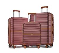 Kono Suitcase Sets of 3 Piece Lightweight ABS + PC Hard Shell Trolley Case 20" 24" 28" Travel Luggage with 3 Digit Combination Lock Spinner Wheels (Burgundy/Brown)