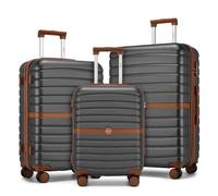Kono Suitcase Sets of 3 Piece Lightweight ABS + PC Hard Shell Trolley Case 20" 24" 28" Travel Luggage with 3 Digit Combination Lock Spinner Wheels (Grey/Brown)