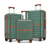 Kono Suitcase Sets of 3 Piece Lightweight ABS + PC Hard Shell Trolley Case 20" 24" 28" Travel Luggage with 3 Digit Combination Lock Spinner Wheels (Green/Brown)