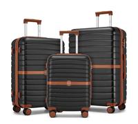 Kono Suitcase Sets of 3 Piece Lightweight ABS + PC Hard Shell Trolley Case 20" 24" 28" Travel Luggage with 3 Digit Combination Lock Spinner Wheels (Black/Brown)