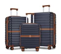 Kono Suitcase Sets of 3 Piece Lightweight ABS + PC Hard Shell Trolley Case 20" 24" 28" Travel Luggage with 3 Digit Combination Lock Spinner Wheels (Navy/Brown)