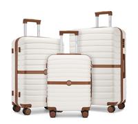 Kono Suitcase Sets of 3 Piece Lightweight ABS + PC Hard Shell Trolley Case 20" 24" 28" Travel Luggage with 3 Digit Combination Lock Spinner Wheels (Cream/Brown)