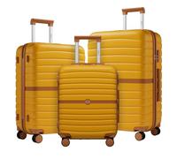 Kono Suitcase Sets of 3 Piece Lightweight ABS + PC Hard Shell Trolley Case 20" 24" 28" Travel Luggage with 3 Digit Combination Lock Spinner Wheels (Yellow/Brown)