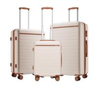 Kono Suitcase Sets of 3 Piece Luggage Lightweight ABS + PC Hard Shell Travel Trolley Case with 4 Spinner Wheels TSA Lock 20" 24" 28" (Cream/Brown)