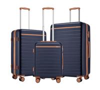 Kono Suitcase Sets of 3 Piece Luggage Lightweight ABS + PC Hard Shell Travel Trolley Case with 4 Spinner Wheels TSA Lock 20" 24" 28" (Navy/Brown)