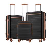 Kono Suitcase Sets of 3 Piece Luggage Lightweight ABS + PC Hard Shell Travel Trolley Case with 4 Spinner Wheels TSA Lock 20" 24" 28" (Black/Brown)