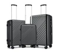 Kono Suitcase Sets of 3 Piece PC+ABS Hard Shell 3 Piece Luggage Set for Family Travel, Combination Lock, Telescopic Handle, 4 Spinner Wheels (Grey/Black)