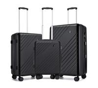 Kono Suitcase Sets of 3 Piece PC+ABS Hard Shell 3 Piece Luggage Set for Family Travel, Combination Lock, Telescopic Handle, 4 Spinner Wheels (Black)