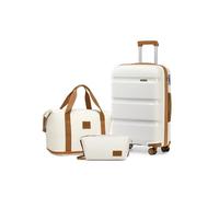 Kono Suitcase Sets of 3 Pieces Lightweight Hard Shell Travel Luggage Set Carry On Hand Cabin Case Trolley with 1pcs Travel Bag and 1pcs Toiletry Bag (White/Brown)