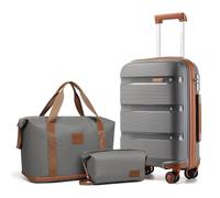 Kono Suitcase Sets of 3 Pieces Lightweight Hard Shell Travel Luggage Set Carry On Hand Cabin Case Trolley with 1pcs Travel Bag and 1pcs Toiletry Bag (Grey/Brown)