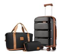 Kono Suitcase Sets of 3 Pieces Lightweight Hard Shell Travel Luggage Set Carry On Hand Cabin Case Trolley with 1pcs Travel Bag and 1pcs Toiletry Bag (Black/Brown)