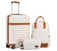 Kono Suitcase & Travel Bags Carry On Hand Luggage ABS+PC Hardshell Trolley with TSA Lock and 4 Spinner Wheels (Cream/Brown, 20 Inch Luggage Set)