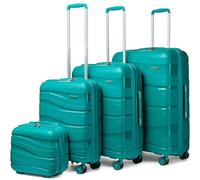 Kono Suitcases Set of 4 Lightweight Hard Shell Suitcase with TSA Lock 4 Wheels 20" 24" 28" Travel Trolley Case + 14" Beauty Case (Set of 4, Turquoise)