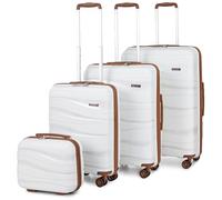 Kono Suitcases Set of 4 Lightweight Hard Shell Suitcase with TSA Lock 4 Wheels 20" 24" 28" Travel Trolley Case + 14" Beauty Case (Set of 4, Cream)