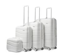 Kono Suitcases Set of 4 Lightweight Hard Shell Suitcase with TSA Lock 4 Wheels 20" 24" 28" Travel Trolley Case + 14" Beauty Case (Set of 4, White)