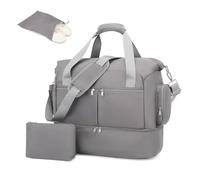 Kono Travel Duffel 32L Water-Resistant Gym Tote with Shoes Compartment Cosmetic Bag Detachable Shoulder Strap Lightweight Holdall Luggage Weekend Bag with Trolley Sleeve (Grey)