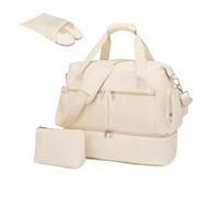 Kono Travel Duffel Bag 32L Water-Resistant Gym Tote Bag with Shoes Compartment Cosmetic Bag Detachable Shoulder Strap Lightweight Holdall Luggage Bag Weekend Bag with Trolley Sleeve (Beige)
