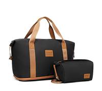 Kono Travel Duffel Bag Expandable Overnight Weekend Bags for Women with a Cosmetic Pouch Water Resistant Carry On Hand Luggage Sports Gym Hospital Maternity Tote 36L (Black/Brown)
