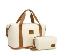 Kono Travel Duffel Bag Expandable Overnight Weekend Bags for Women with a Cosmetic Pouch Water Resistant Carry On Hand Luggage Sports Gym Hospital Maternity Tote 36L (Beige/Brown)