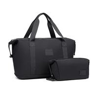 Kono Travel Duffel Bag Expandable Overnight Weekend Bags for Women with a Cosmetic Pouch Water Resistant Carry On Hand Luggage Sports Gym Hospital Maternity Tote 36L (Black)