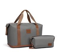 Kono Travel Duffel Bag Expandable Overnight Weekend Bags for Women with a Cosmetic Pouch Water Resistant Carry On Hand Luggage Sports Gym Hospital Maternity Tote 36L (Grey/Brown)
