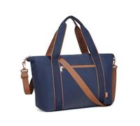 Kono Travel Duffel Bag with Wet Pocket - Underseat Cabin Bag, Water Resistant Carry On Hand Luggage for Women (Navy/Brown)