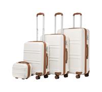 Kono Travel Luggage Set of 4 Piece Lightweight ABS Hard Shell Trolley Case with 4 Spinner Wheels and TSA Lock 20" 24" 28" Suitcase + 12" Beauty Case (Cream White)