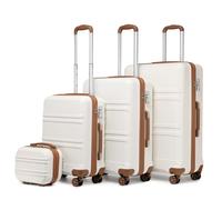 Kono Travel Luggage Set of 4 Piece Lightweight ABS Hard Shell Trolley Case with 4 Spinner Wheels and TSA Lock 20" 24" 28" Suitcase + 12" Beauty Case (White+Brown)