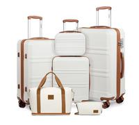 Kono Travel Luggage Sets of 6 Piece Lightweight ABS+PC Hard Shell Trolley Case with TSA Combination Lock 20" 24" 28" Suitcase + 12" Beauty Case + Duffel Bag & Toiletry Bag (Cream White)