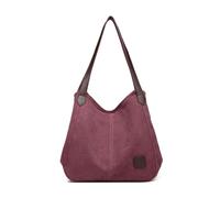 Kono Women Canvas Hobo Shoulder Bag Handbag Ladies Vintage Multiple Pockets Tote Top Handle Bags for Shopping Work School Travel Casual Daily (Claret)