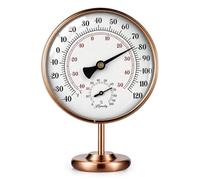Konohan 1 Pack 4 Inch Vintage Indoor Thermometer and Humidity Gauge, Classic Retro Decorative Temperature Gauge Brass Dial with Stand Hygrometer for Home, Office, Bedroom with Clear Readings