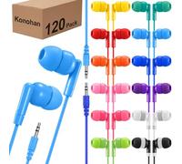 Konohan 120 Pack Bulk Earbuds for Classroom, Wired Headphones with 3.5mm Jack for K-12 Students, Individually Wrapped in-Ear Earphones for School Testing & Computer Lab, 12 Colors