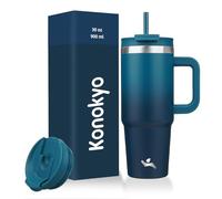 Konokyo 30 oz Tumbler with Handle and 2 Straws,2 in 1 Lid Insulated Water Bottle Stainless Steel Travel Coffee Mug,Indigo Black