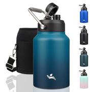 Konokyo Half Gallon Jug with Handle,64 oz Insulated Water Bottle with Carrying Pouch,Double Wall Vacuum Stainless Steel Metal Bottle,Indigo Black