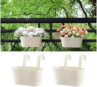Konom 2 Pack Outdoor Plants Rail Planter Metal Iron Hanging Flower Pots Deck Railings Fence Buckets Modern Boho Style Wall Mount Window Boxes Plant Holder Hooks Porch Home Decor