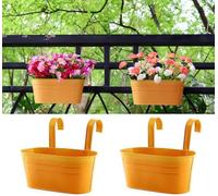 Konom 2 Pack Outdoor Plants Rail Planter Metal Iron Hanging Flower Pots Deck Railings Fence Buckets Modern Boho Style Wall Mount Window Boxes Plant Holder Hooks Porch Home Decor