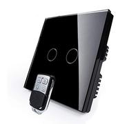KONOQ Glass Panel Smart Touch Light Switch - Remote ON/OFF (2 Gang / 1 Way, Black)