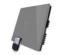 KONOQ Glass Panel Smart Touch Light Switch - Remote ON/OFF (2 Gang / 1 Way, Grey)