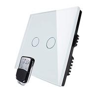 KONOQ Glass Panel Smart Touch Light Switch - Remote ON/OFF (2 Gang / 1 Way, White)