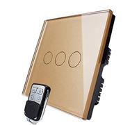 KONOQ Glass Panel Smart Touch Light Switch - Remote ON/OFF (3 Gang / 1 Way, Gold)