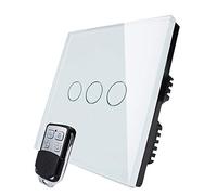 KONOQ Glass Panel Smart Touch Light Switch - Remote ON/OFF (3 Gang / 1 Way, White)