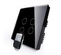KONOQ Glass Panel Smart Touch Light Switch - Remote ON/OFF (4 Gang / 1 Way, Black)