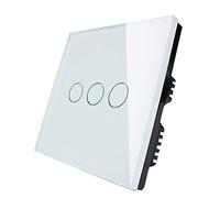 KONOQ Glass Panel Smart Touch Light Switch - WIFI INTEGRATED ON/OFF (3 Gang / 2 Way, White)